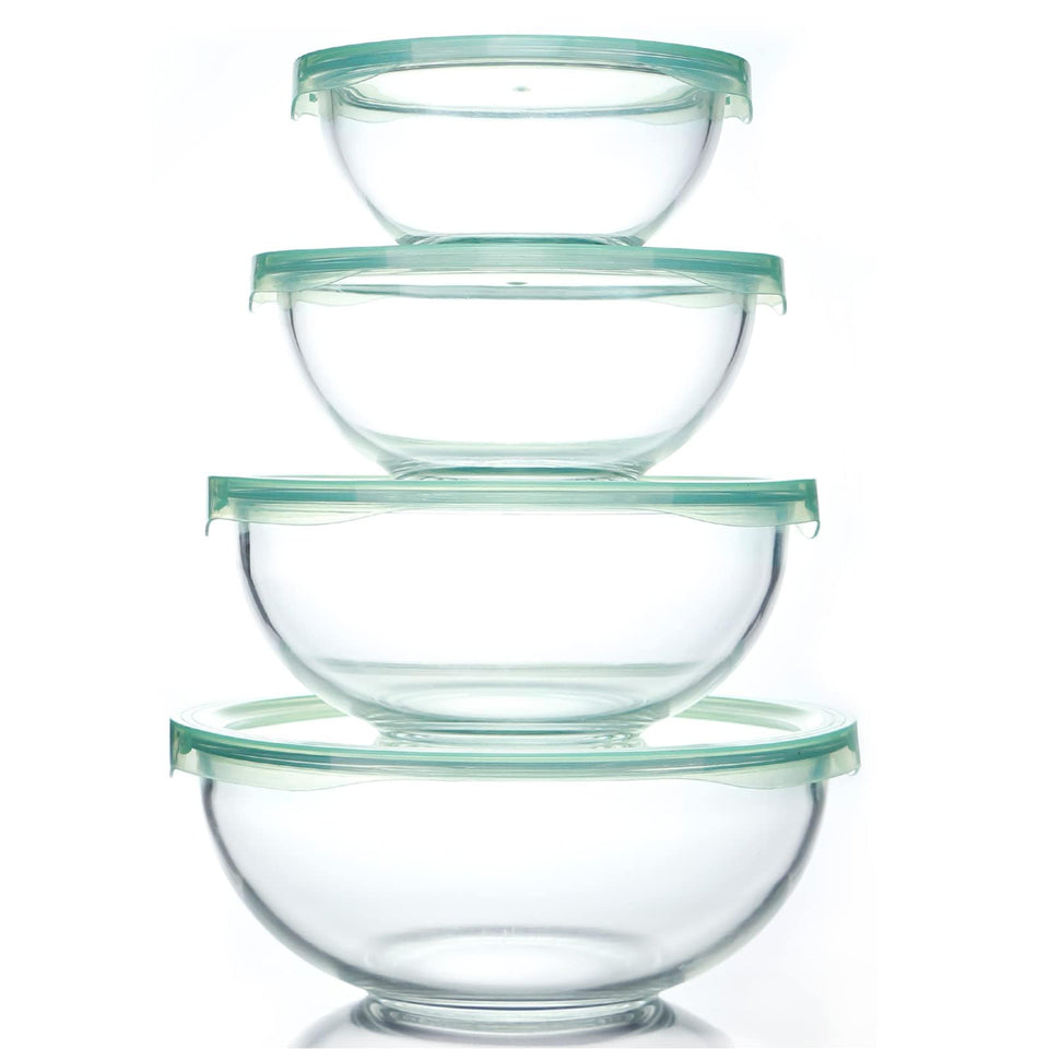 WhiteRhino glass mixing bowls 1qt with lid for prep and leftovers.