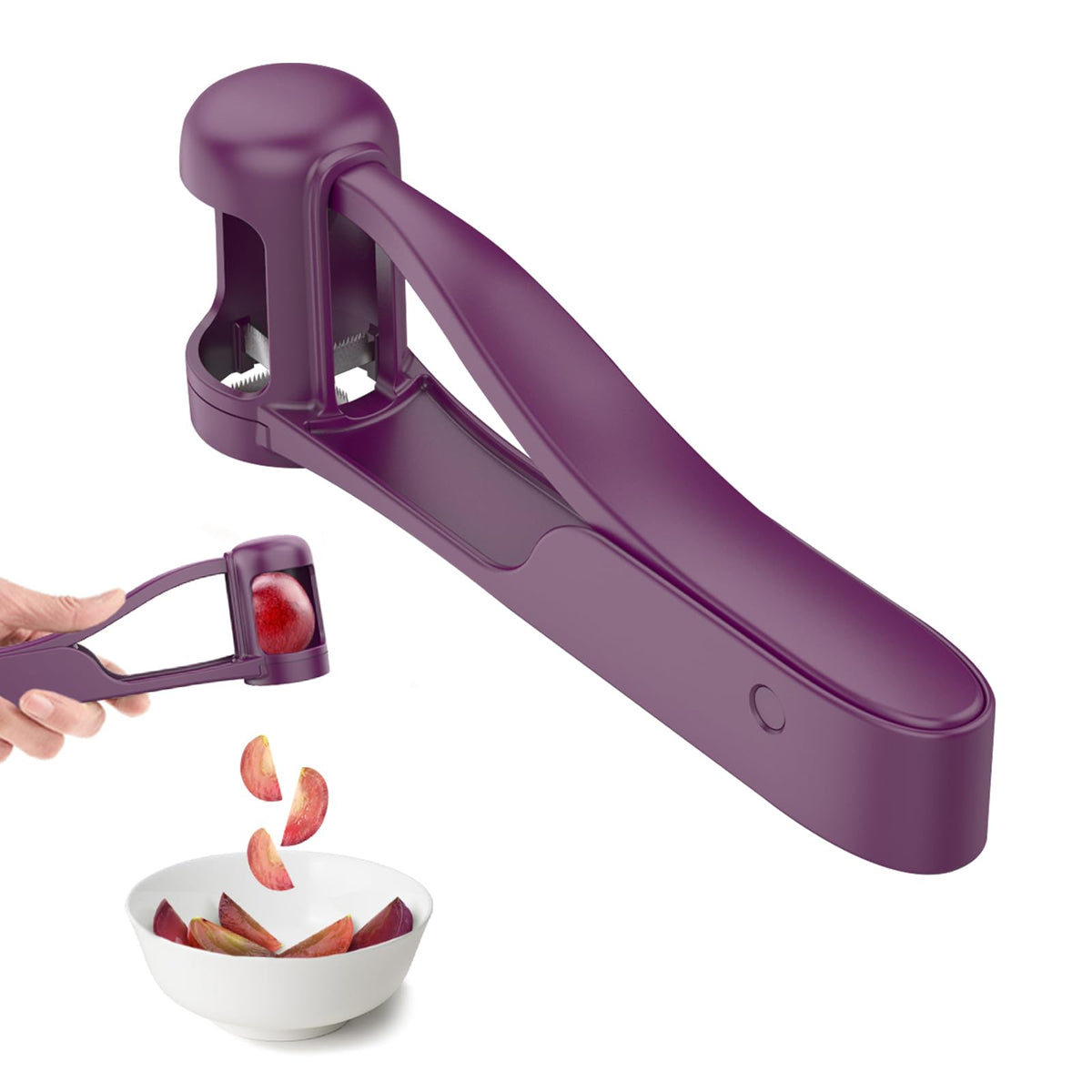 WhiteRhino grape cutter for toddlers shows four grape quarters for kid-friendly snacks