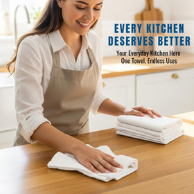WhiteWrap Flour Sack Towels close-up, ultra-absorbent for quick kitchen dries
