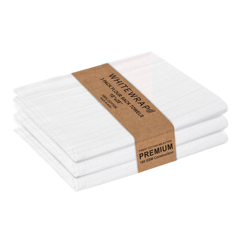 WhiteWrap Flour Sack Towels 3-pack, highly absorbent for drying dishes