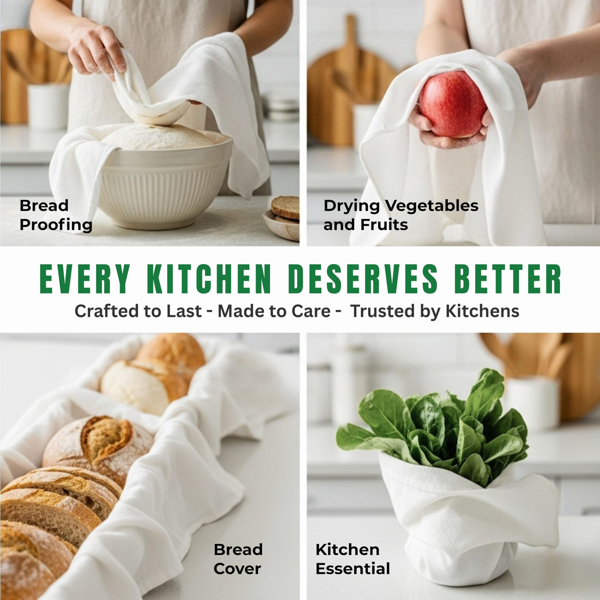 WhiteWrap tea towel 7-pack on counter for easy access.