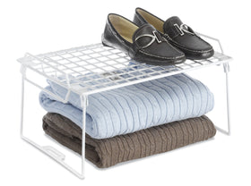 Whitmor Wire Grid Stacking Utility Shelf in laundry room for tidy detergents and tools.