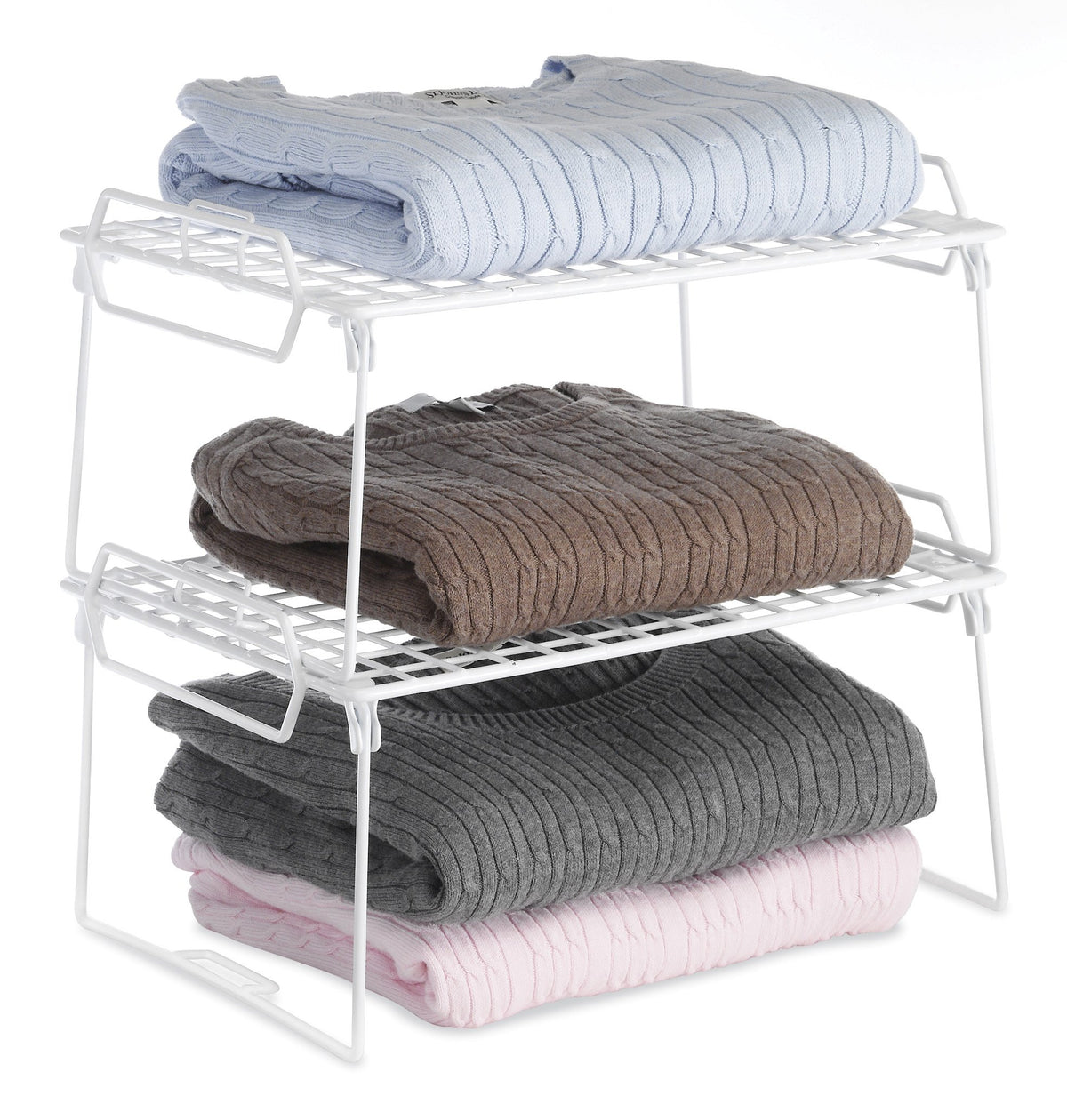 Whitmor Wire Grid Stacking Utility Shelf on a home office desk for documents.