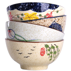 WHJY 4.5-inch retro floral ceramic bowl with vibrant glaze for cereals and desserts