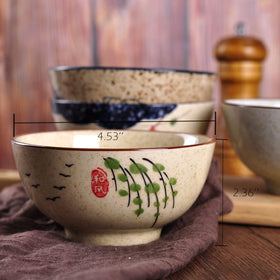 WHJY hand-painted retro floral bowl showing bird and fish motifs