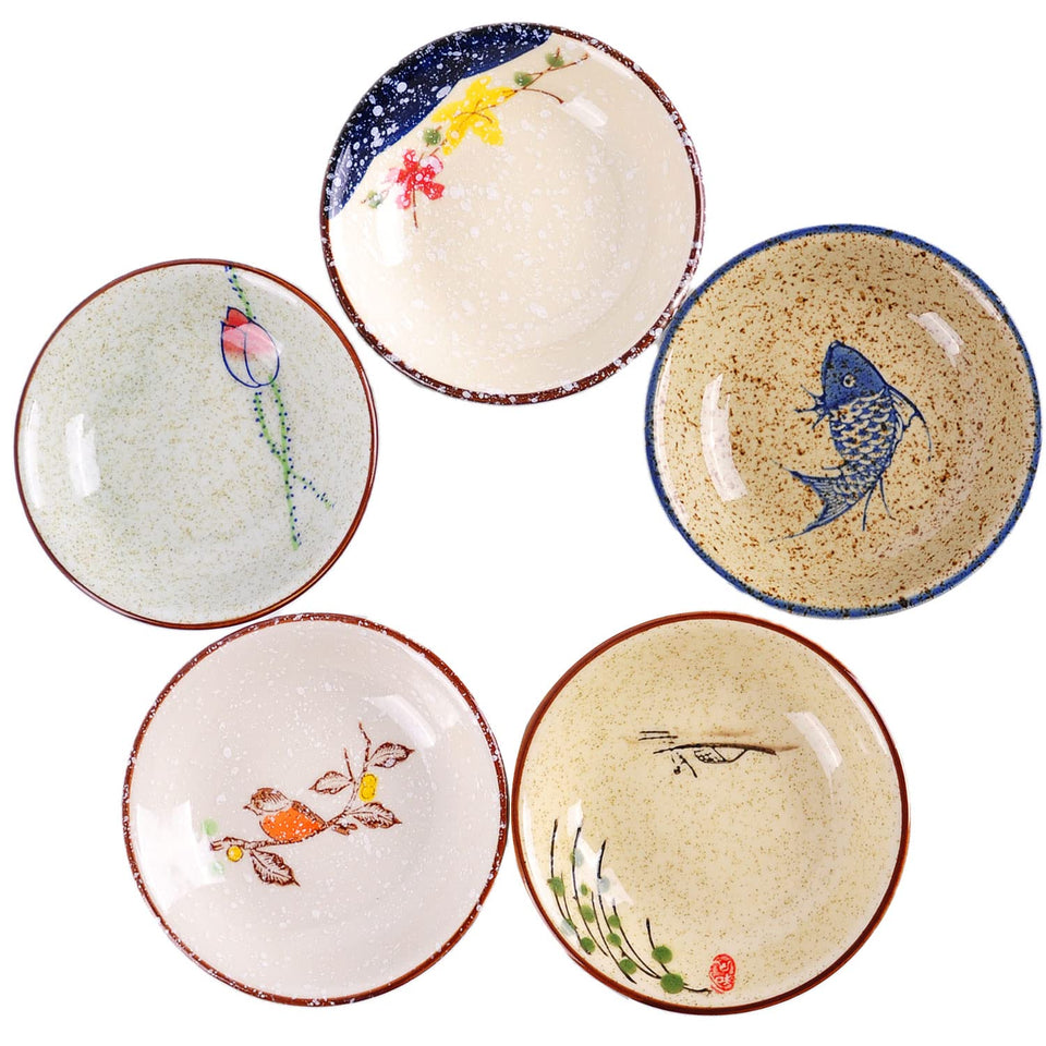 WHJY Japanese Retro porcelain side dish con flores para sushi y salsas.