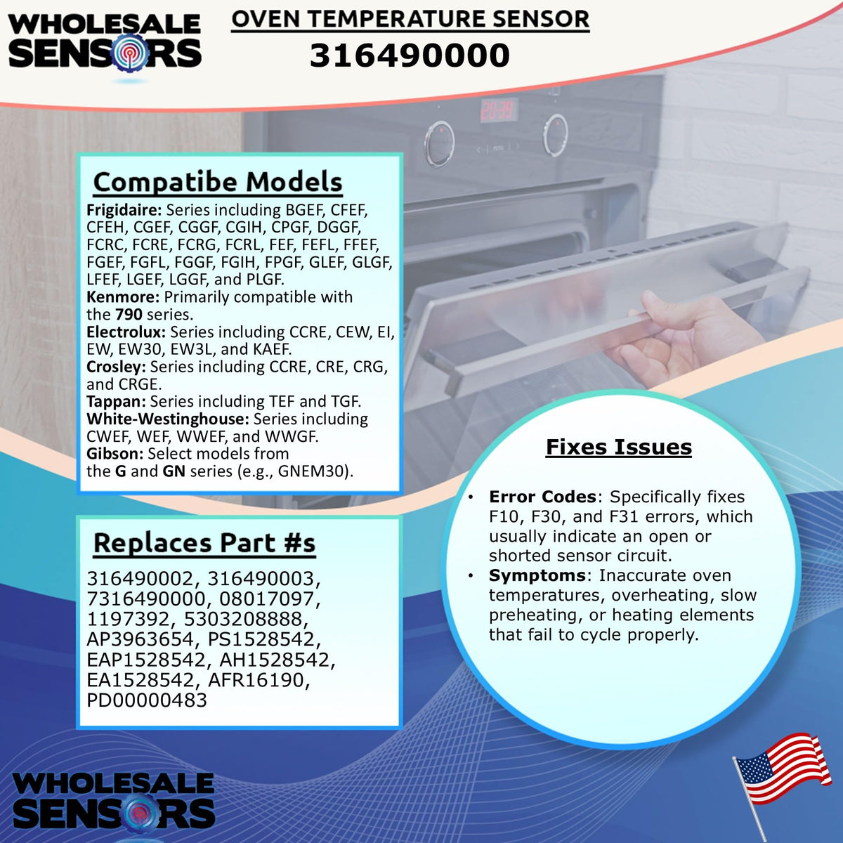 Wholesale Sensors compatibility Frigidaire Electrolux Kenmore ovens with 316490000.