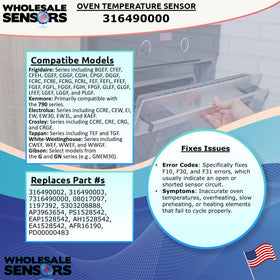 Wholesale Sensors compatibility Frigidaire Electrolux Kenmore ovens with 316490000.