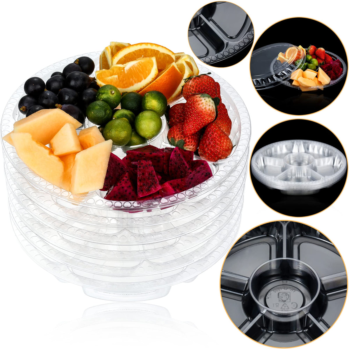 WHQXFDZ round plastic tray showing six compartments for separate foods