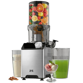 Whuto cold press juicer with wide feed chute ready for whole-fruit juicing