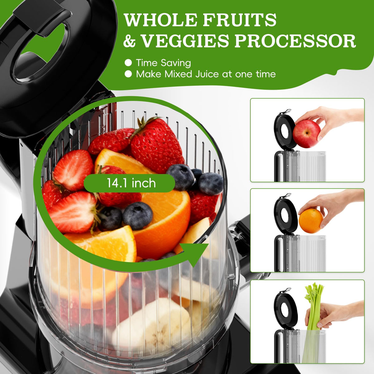Whuto juicer showcasing durable stainless steel body