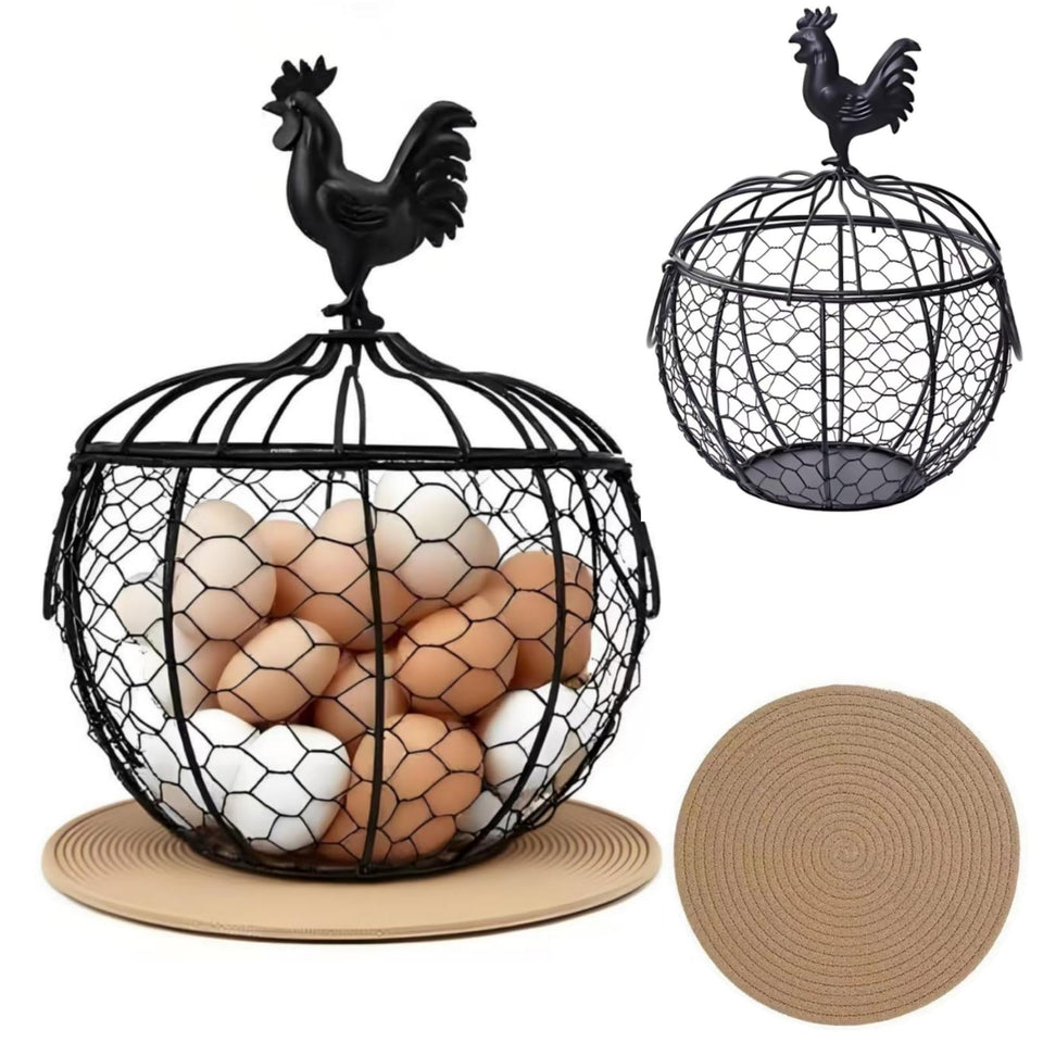 WHXZNJGN wire egg basket with handle for easy transport on the counter.