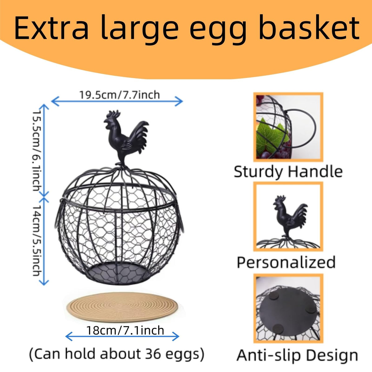 WHXZNJGN wire egg-basket mesh detail highlights durable construction.