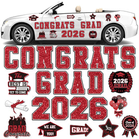 WHYMEO 2026 graduation car magnets decorate a car for parade celebrations.