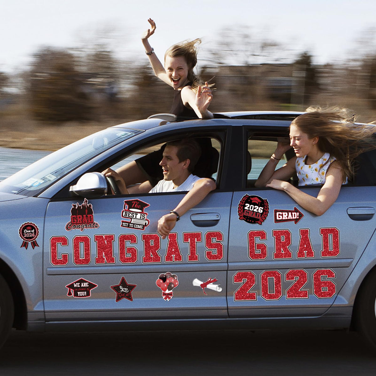 WHYMEO graduation cap shapes decorate vehicles or doors for Class of 2026.