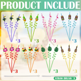 WHYMEO luau pattern straw set adds vibrant decor and reusable party use.