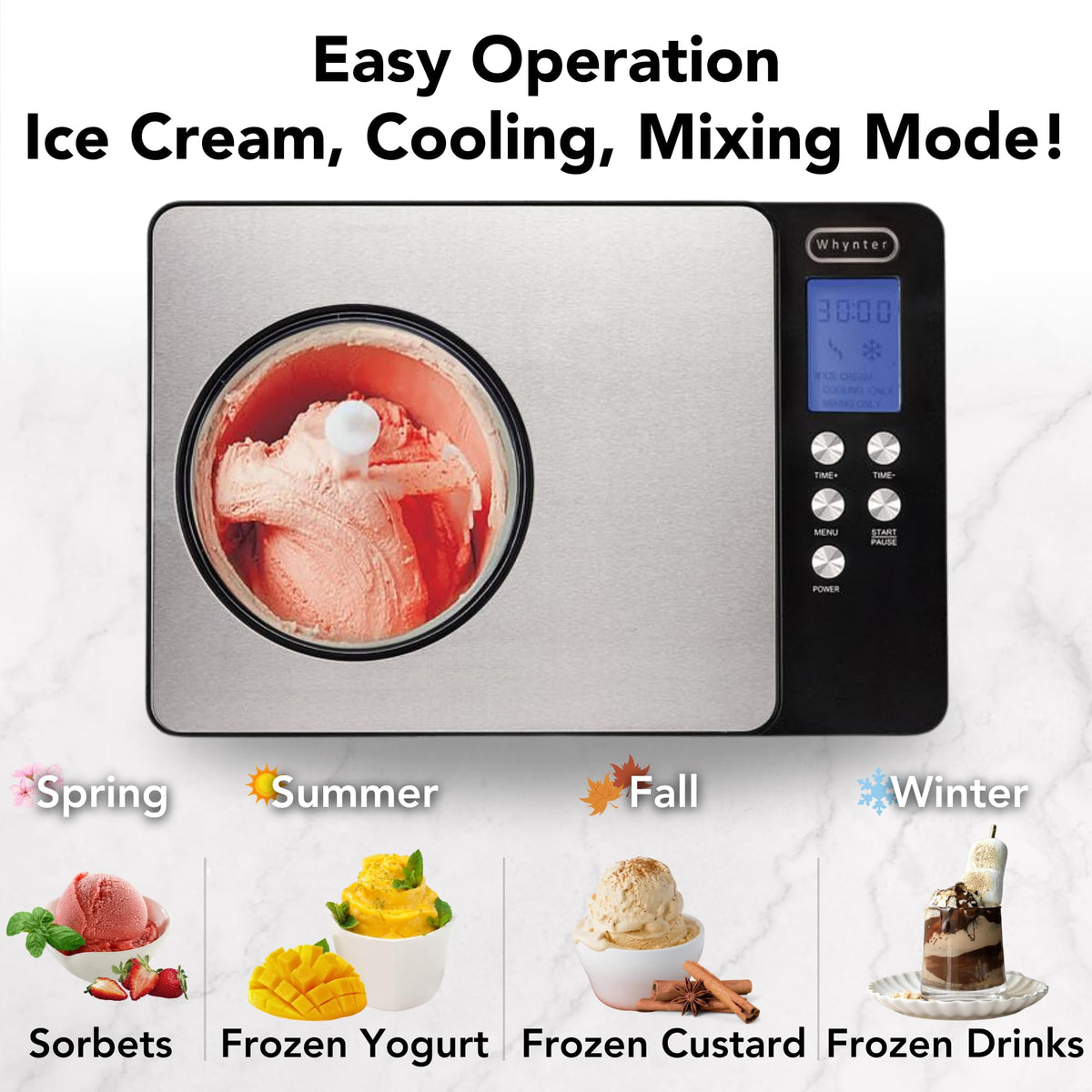 Whynter ICM-200LS 2.1-quart capacity supports larger batches for gatherings.