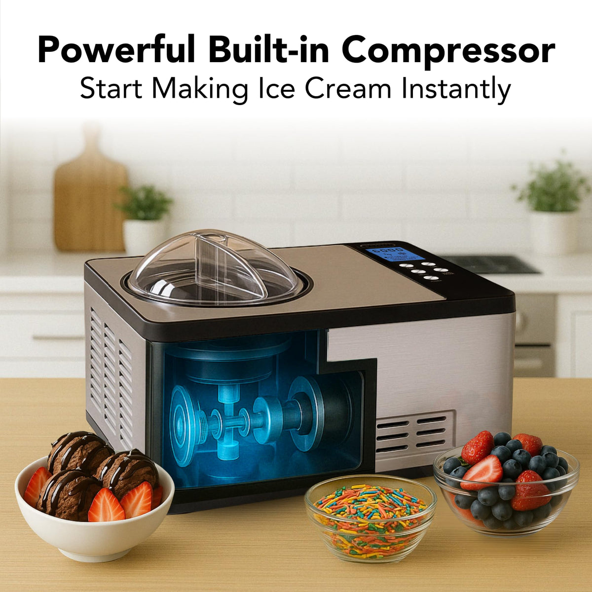 Whynter ICM-200LS BPA-free churn blade keeps ingredients safe.