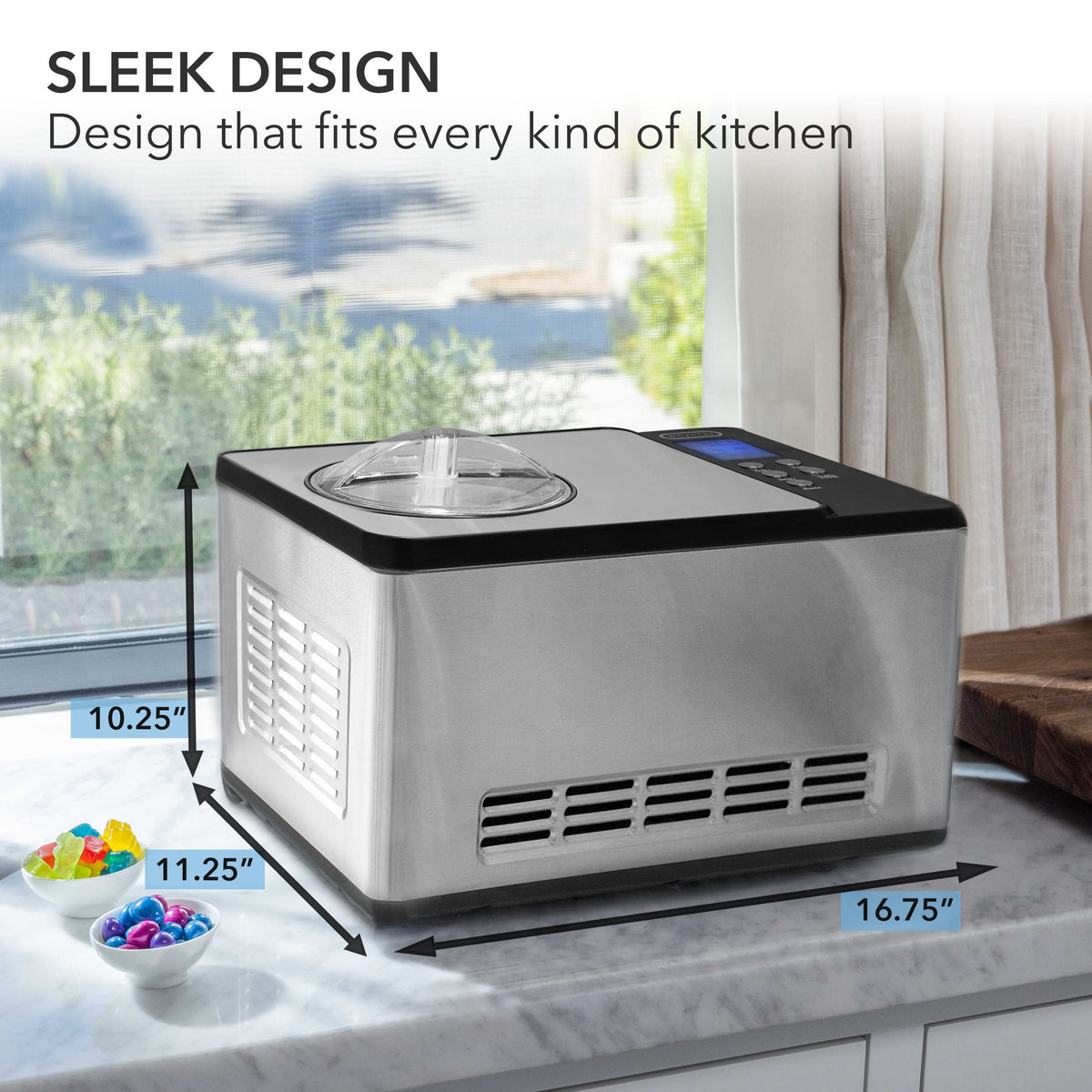 Whynter ICM-220SSY LCD timer display for precise dessert timing.