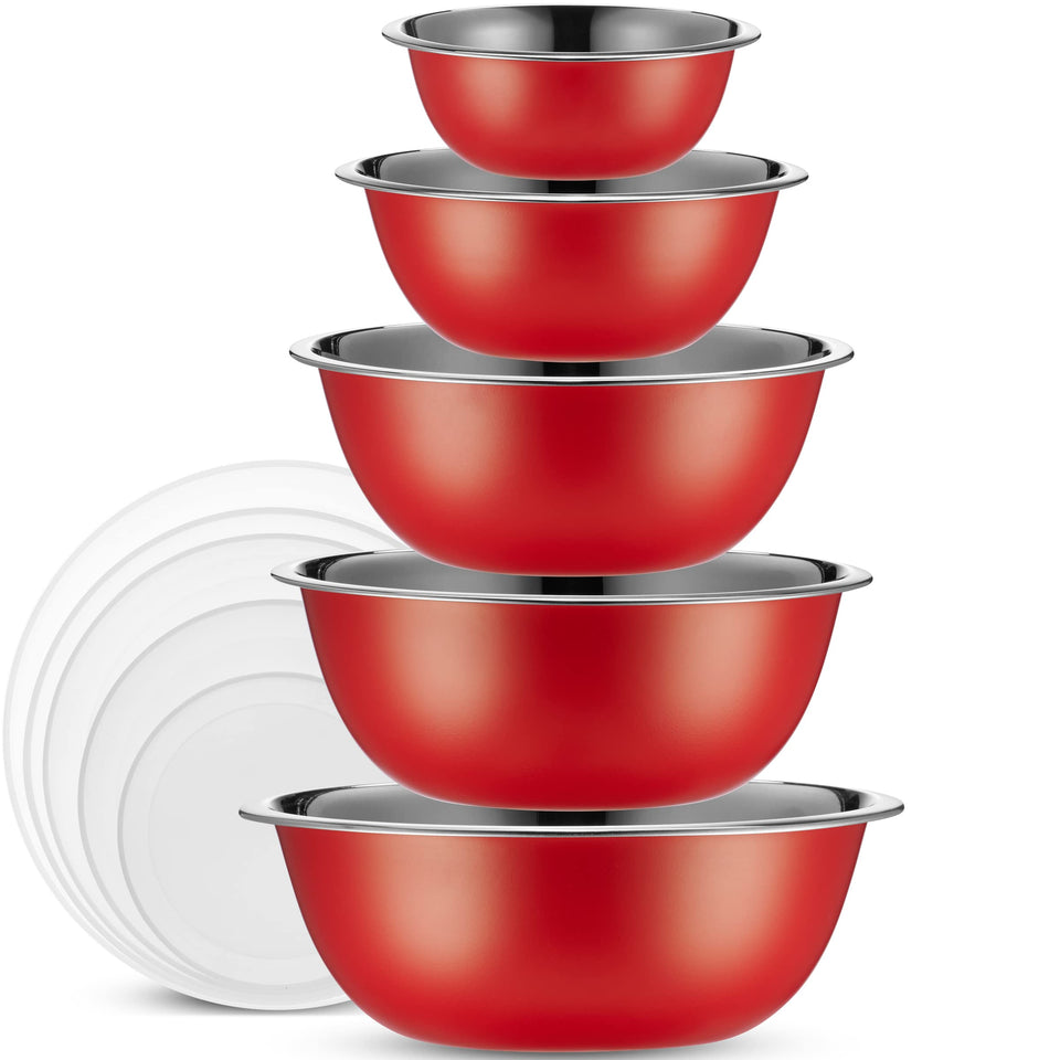 WHYSKO 10-piece mixing bowls set with red lids for versatile prep and storage