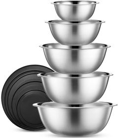 WHYSKO 10-piece stainless steel mixing bowls with lids for easy prep and storage.