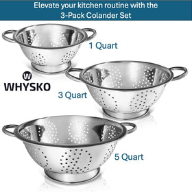 Whysko 3qt colander with handle ideal for rinsing vegetables.