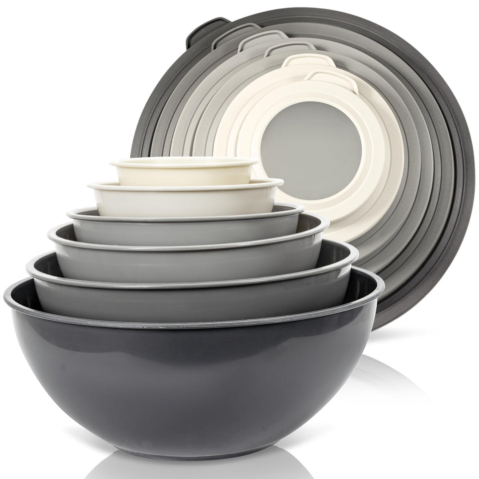 WHYSKO mixing bowl set with six sizes and lids for versatile prep and storage.