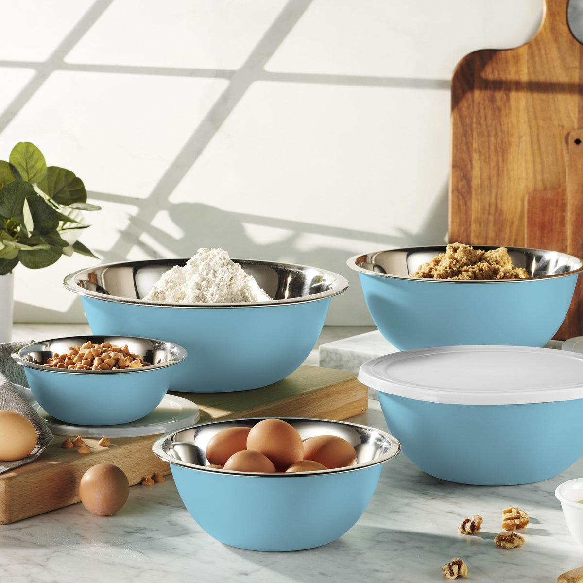WHYSKO deep stainless bowls for thorough mixing and batter prep