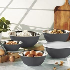 WHYSKO stainless steel bowls in nesting design save cabinet space.