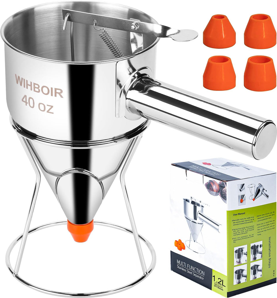 WIHBOIR pancake batter dispenser front view for clean, precise pours
