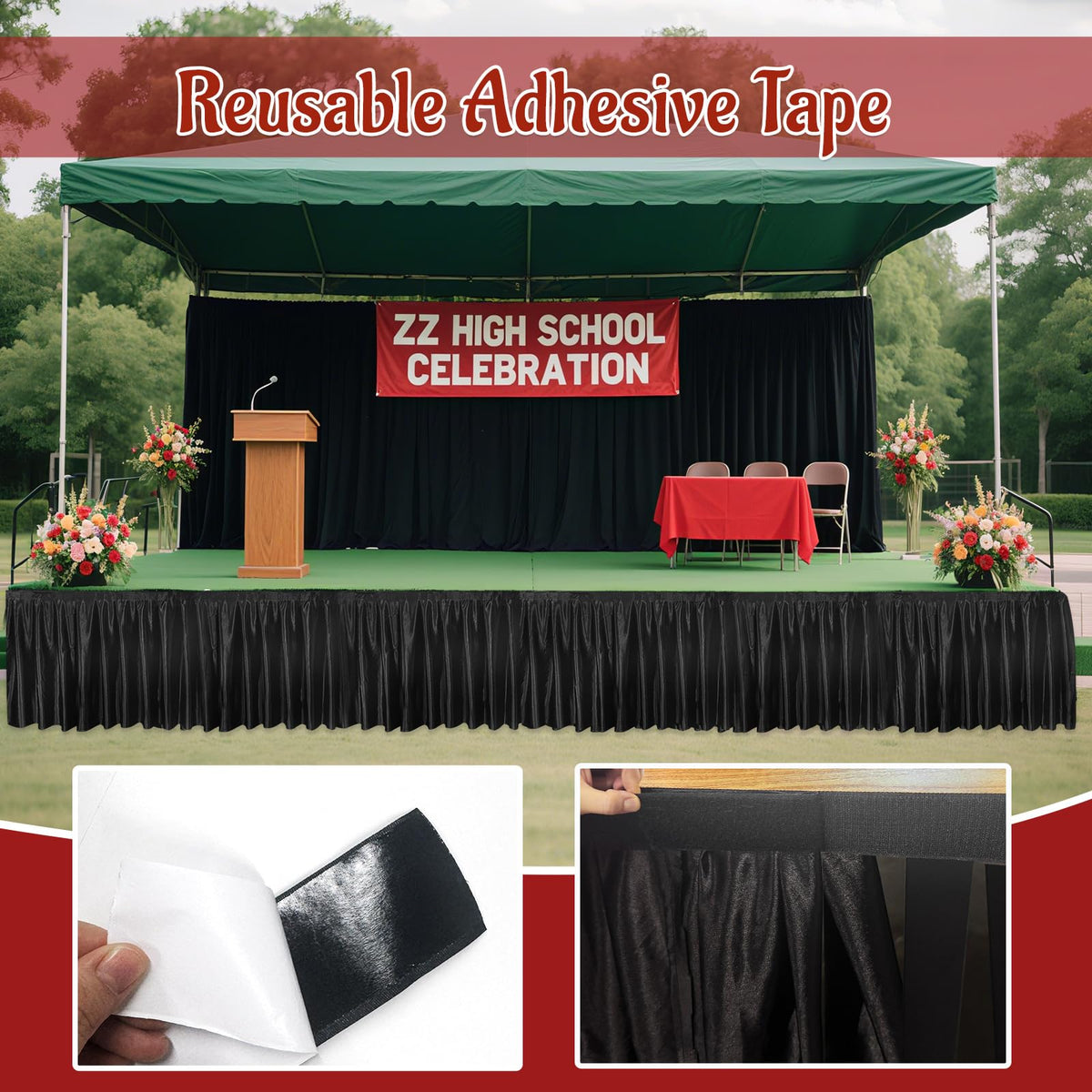 Wibeelee black stage skirt draped over a hockey table for a professional look.