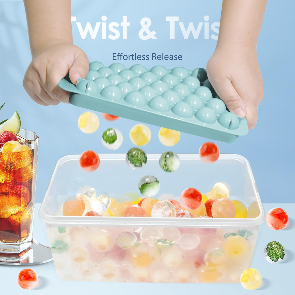 WIBIMEN blue stackable ice tray keeps freezer organized while chilling drinks