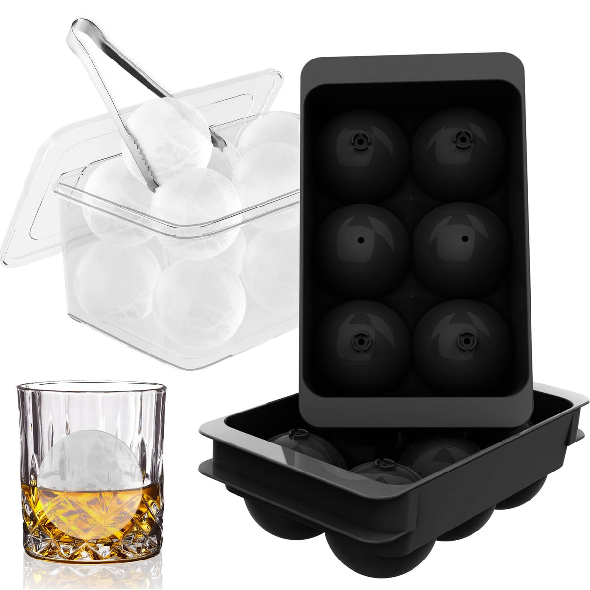 WIBIMEN large ice cube mold with six 1.9-inch spheres for whiskey