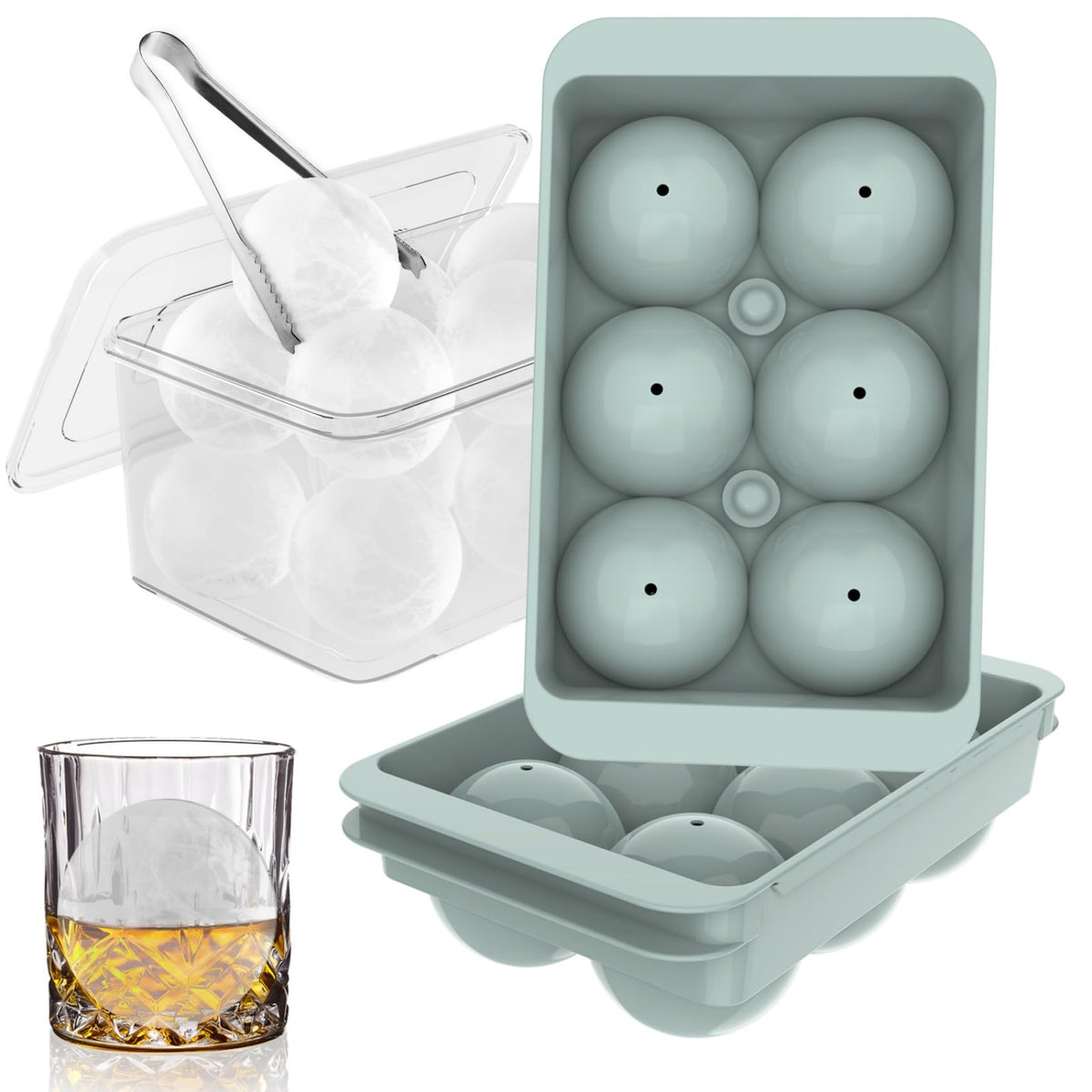 WIBIMEN large blue ice cube molds two-pack with closed lid for easy filling