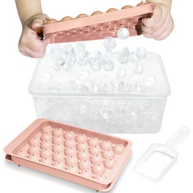 WIBIMEN round ice cubes with lid-bin tray for effortless release and tidy freezer storage.