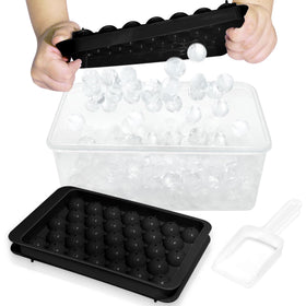 WIBIMEN round ice cubes tray with lid and bin for quick release and neat storage.