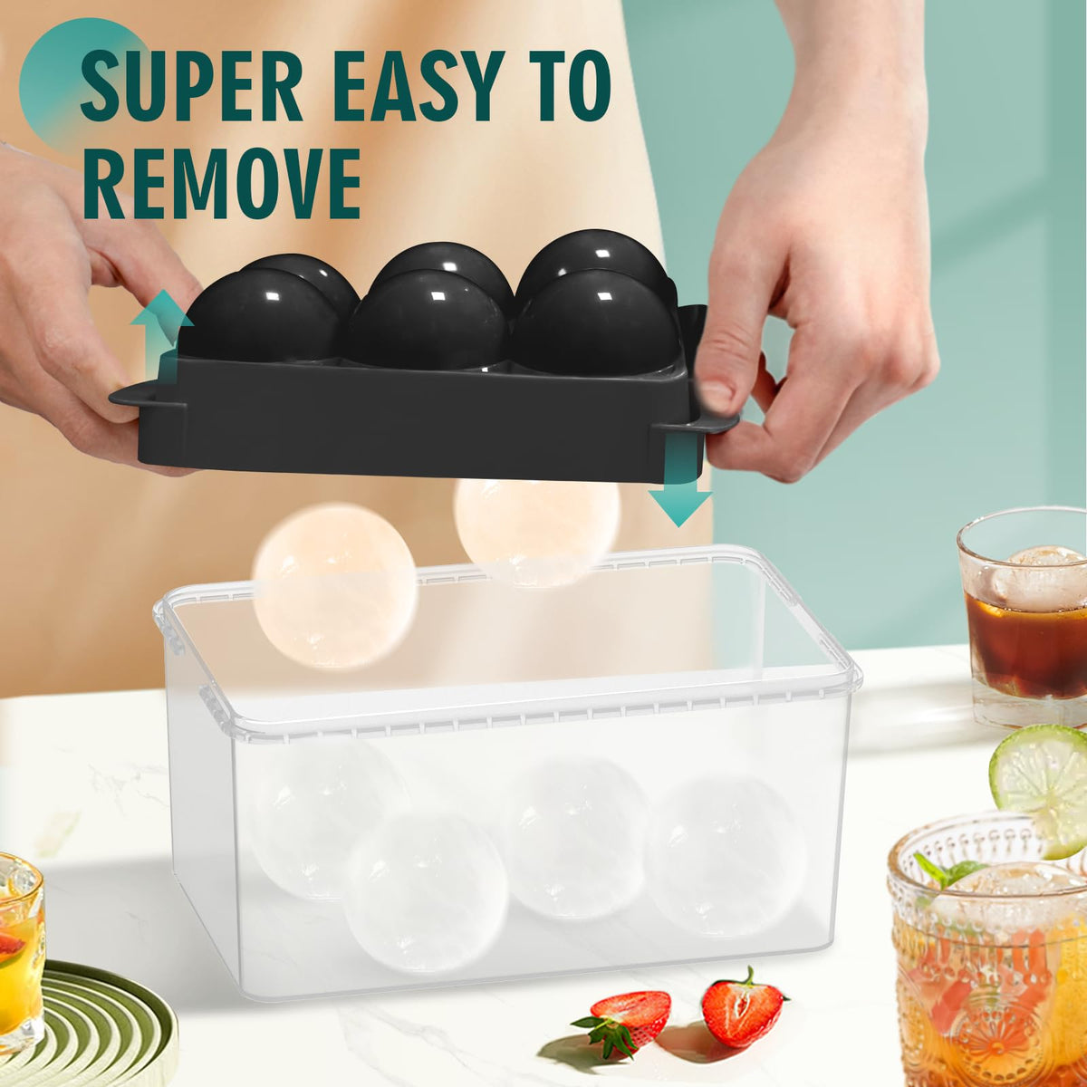 WIBIMEN round ice sphere mold with lid for easy release