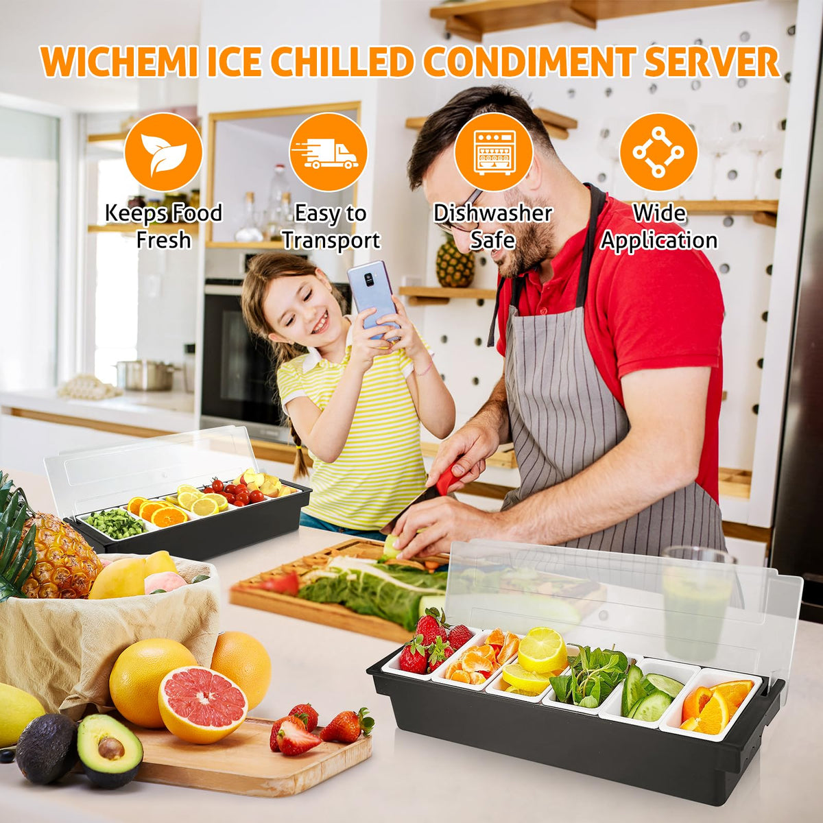 Ice-under-trays setup demonstrates chilled freshness for produce in a WICHEMI caddy