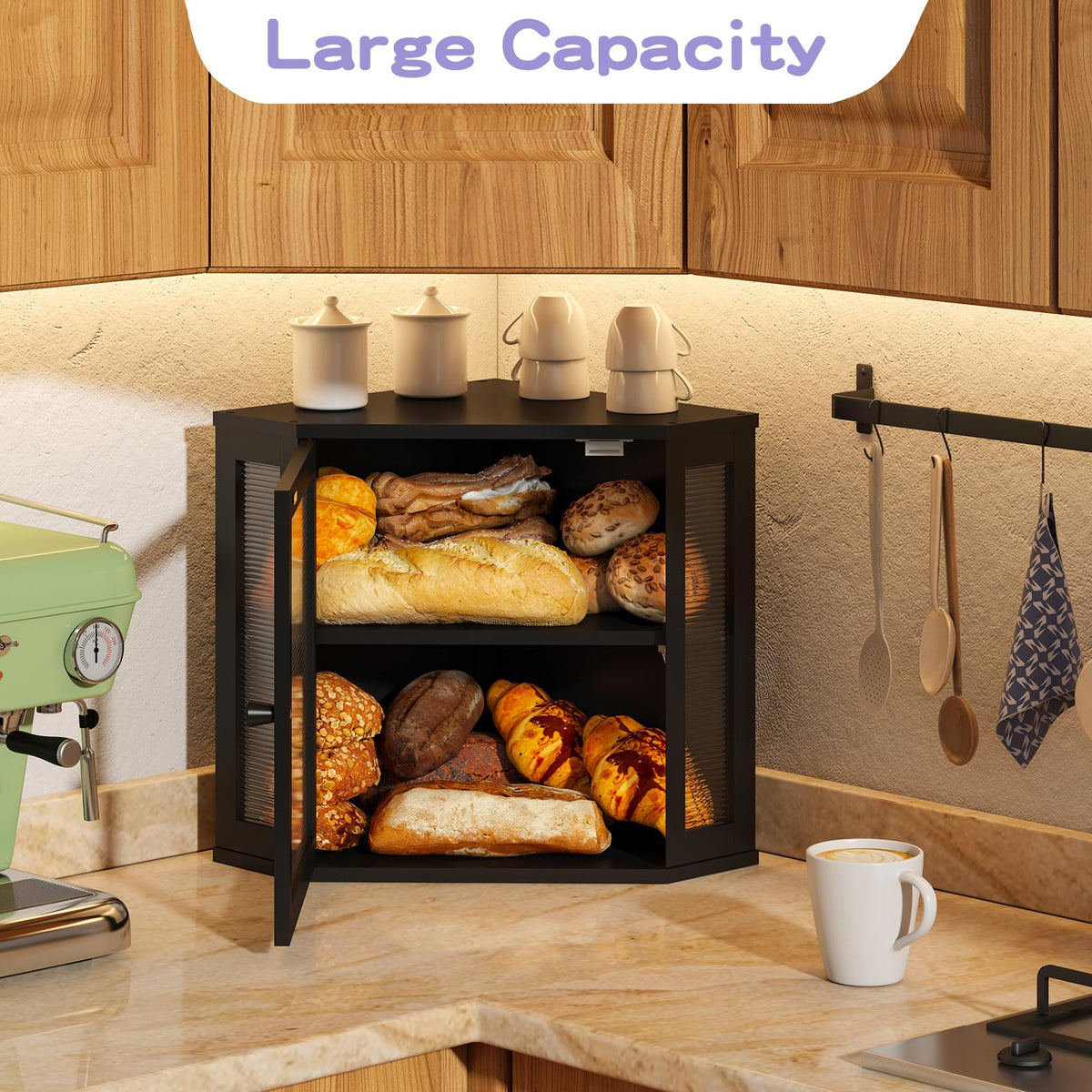 Wieghda Corner Bread Box clear window lets you monitor contents at a glance
