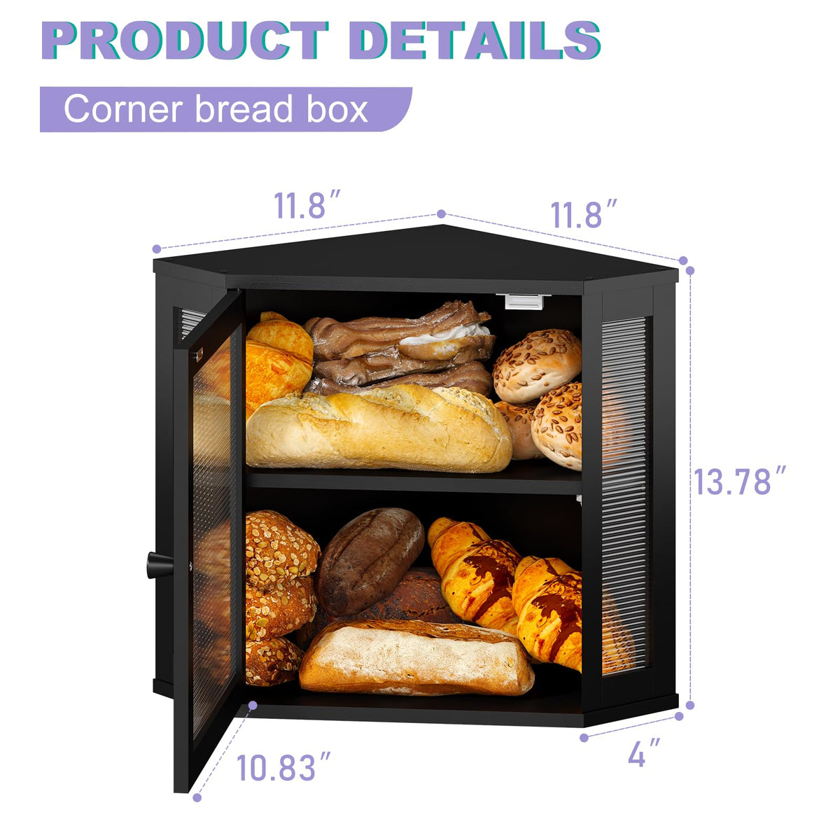 Wieghda Corner Bread Box with acrylic wavy door panel adds elegant kitchen style