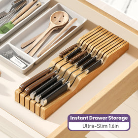 Wieghda knife slot organization helps quick knife retrieval for cooking prep.