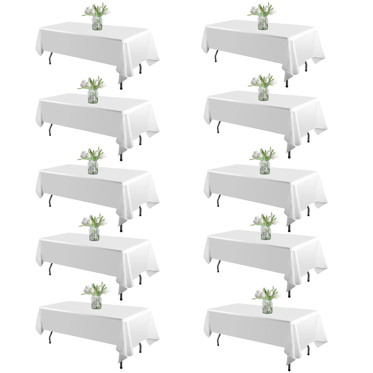 WIGENIUS 60x102-inch white rectangle tablecloth in 10-pack for events.