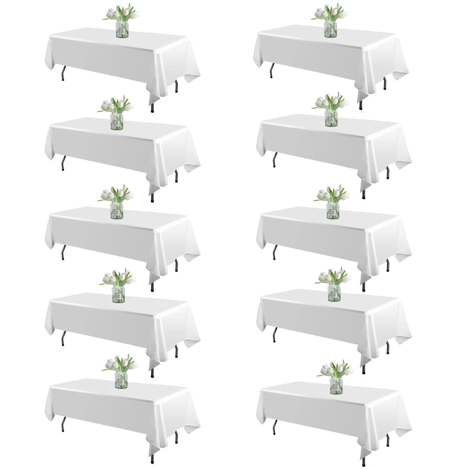 WIGENIUS 60x102-inch white rectangle tablecloth in 10-pack for events.