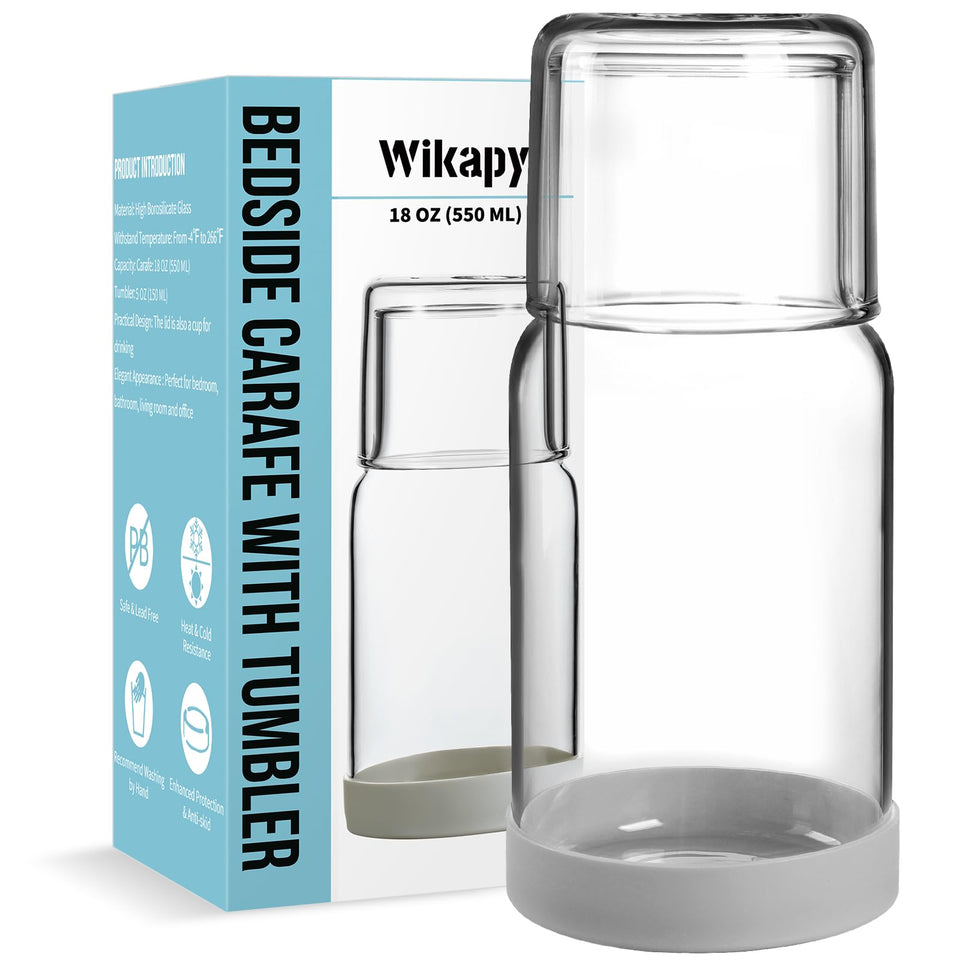Wikapy bedside carafe with lid for dust-free water at night