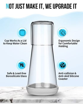 Glass tumbler with silicone coaster from Wikapy ensuring stable, anti-slip use.