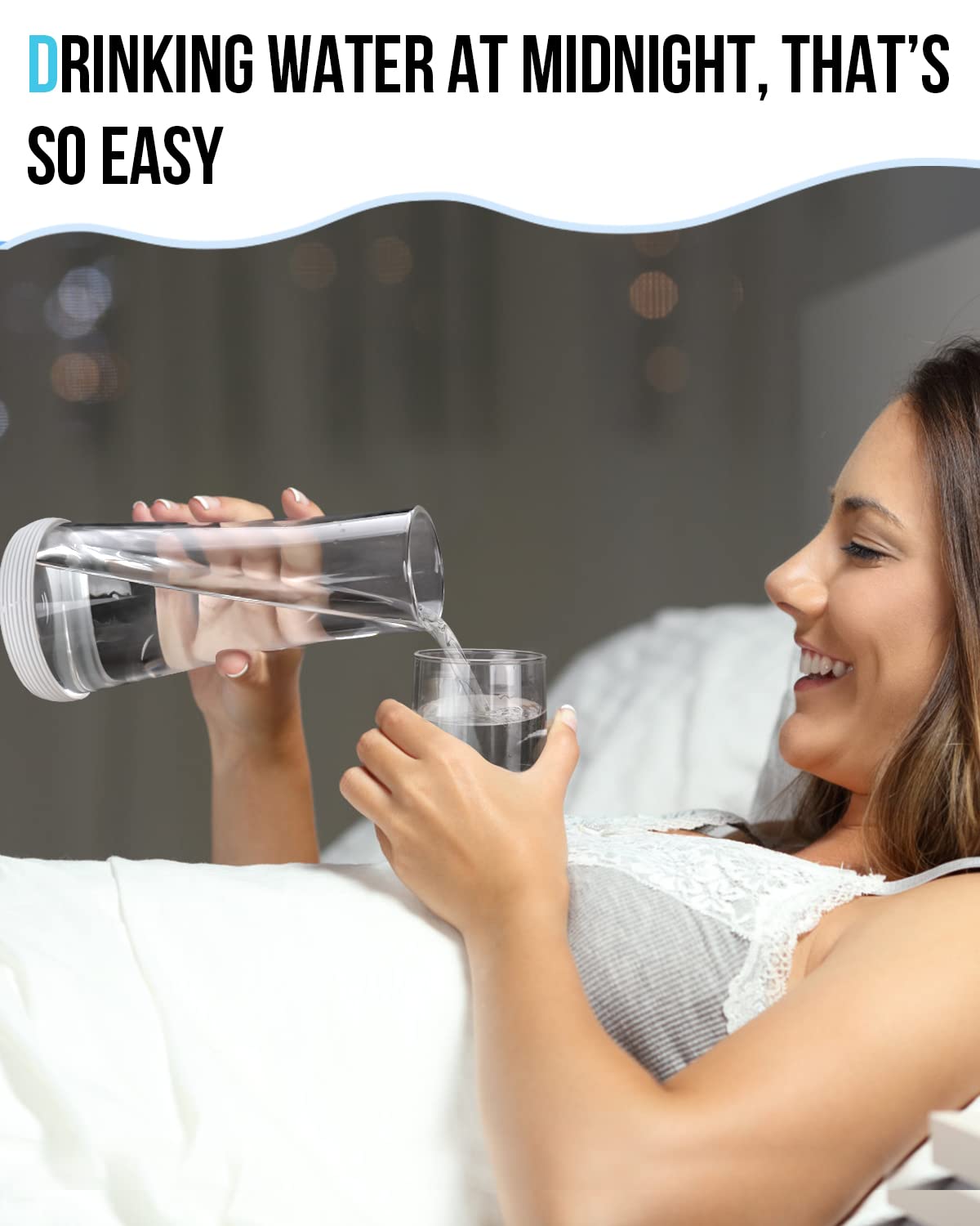 Close-up of silicone coaster highlighting anti-slip protection for the bedside carafe.