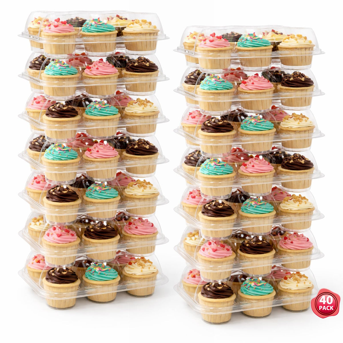 WIKDAY cupcake container with tall dome preserves intricate frosting during transport.