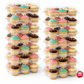 WIKDAY cupcake container with tall dome preserves intricate frosting during transport.
