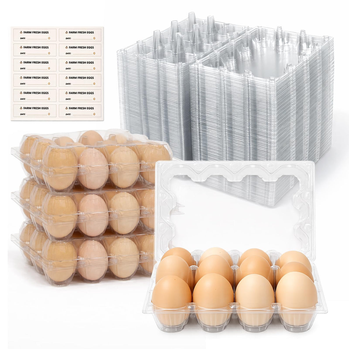 WIKDAY egg cartons clear 12-count trays provide at-a-glance inventory checks