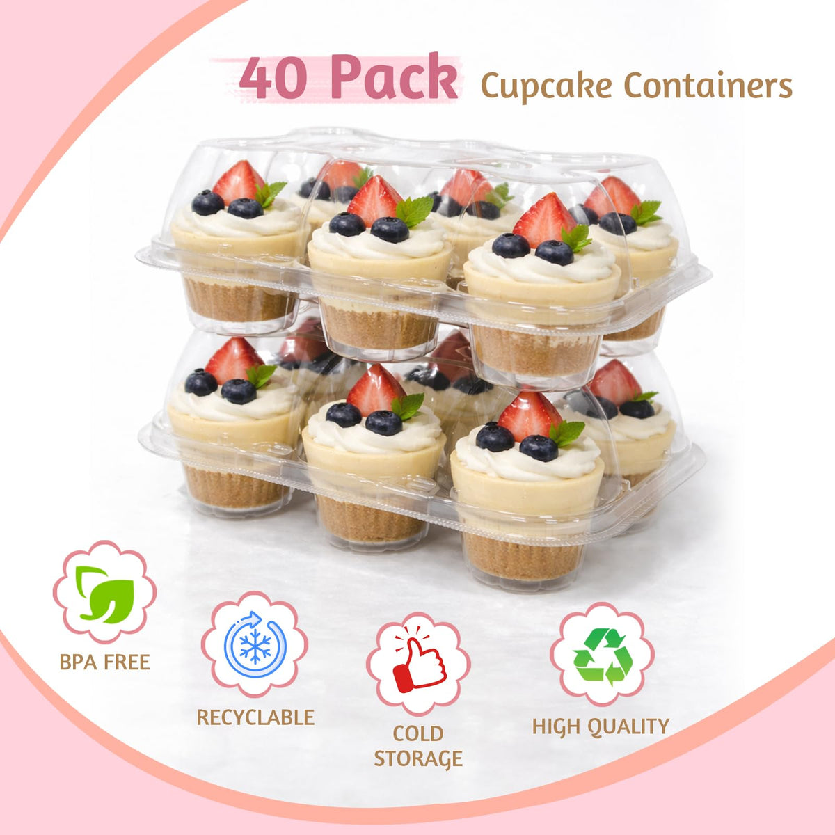 WIKDAY six-count cupcake container keeps treats neatly separated for events.